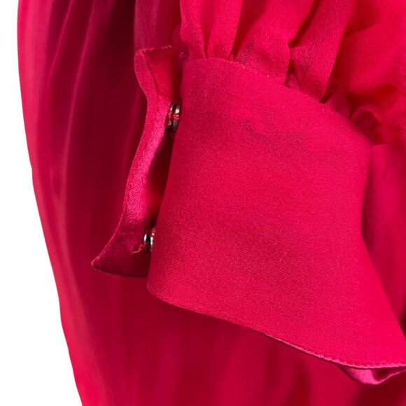 Vintage Red Long-Sleeve Chiffon Dress With Pleated Wrap Bodice Sz 10 - Picture 8 of 10